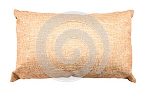 Brown pillow isolated on white background. Soft cushion made from burlap material. Clipping path