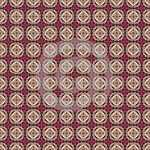 Brown pink folk hearts and flower seamless pattern