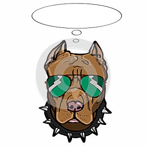 Brown pitbull portrait and thinking and sungla illustration drawing illustration drawing and drawing illustration white background