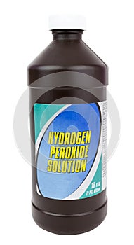 Brown plastic bottle of hydrogen peroxide photo