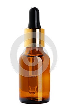 Brown plastic, glass bottle for cosmetics isolated on white