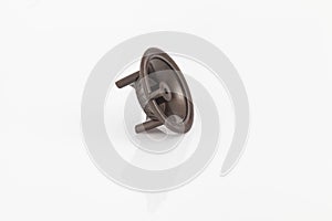 Brown plastic support for curtain poles on white background