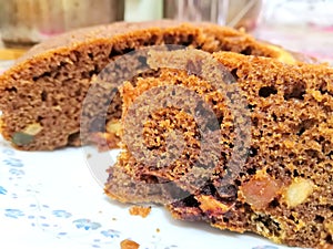 Brown Plum Cake. Selective Focus