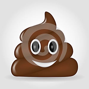 Brown Poop 3d Emotion smile. Realistic Shit design In plastic cartoon style. Emoji Icon isolated on white background