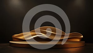 Brown Premium Stage Design With Geometric Shapes And Wave Curved Shape photo