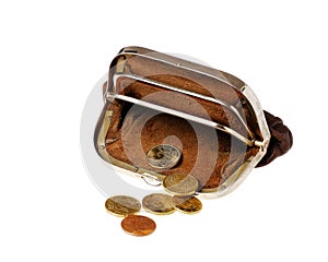 Brown purse with coins