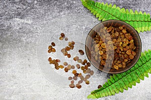 Brown raisins in a plate