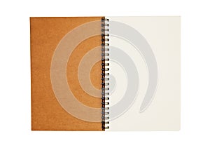 Brown recycle paper blank notebook open isolated
