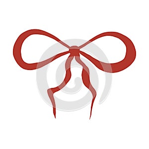 Brown-Red bow. Watercolor illustration, gift bow made of satin ribbon on a white background. Holiday, gift symbol. Icon