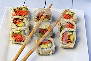 Brown  rice sushi consisting of vegetables