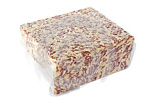 Brown rice in vacuum plastic bag.