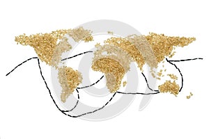 Brown rice world map with trade routes