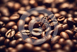 Brown roasted coffee beans with chocolate color background Generative AI