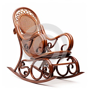 Brown Rocking Chair On White Background - Art Nouveau Organicity