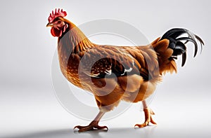 Brown rooster on a white background.