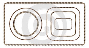 Brown rope frame set. Flat vector illustration isolated on white