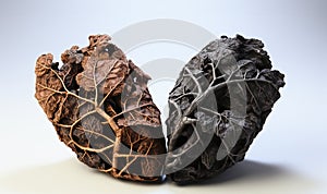 Brown rotten plants, unhealthy lungs,shaped like human lungs conceptual image. lungs shape island isolated on white