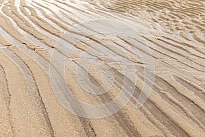 Brown sand curls after the sea water recedes patterna and background texture