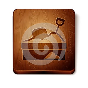 Brown Sandbox with sand icon isolated on white background. Wooden square button. Vector