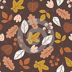 Brown Seasonal Leaves Seamless Pattern
