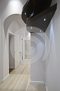 Brown shaped wood shelf - Hallway