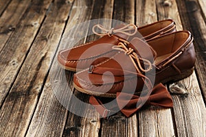Brown shoes with bow tie