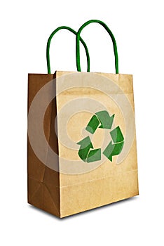 Brown shopping bag with recycle symbol