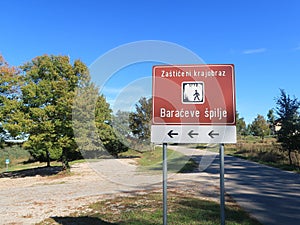 Brown Sign of Barac Cave in Croatia