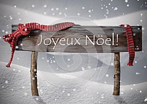 Brown Sign Joyeux Noel Means Merry Christmas,Snow, Snowfalke