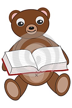 The brown sitting teddy bear reading a book