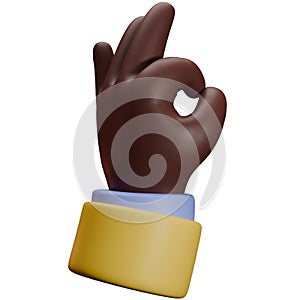 Brown skin hand sign 3D render cartoon style icon set isolate element