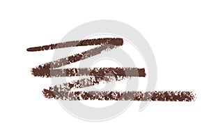 Brown smear of crushed eyeliner or acrylic paint isolated on a white background.