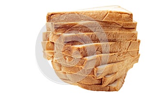 Brown stack of sliced bread on white background