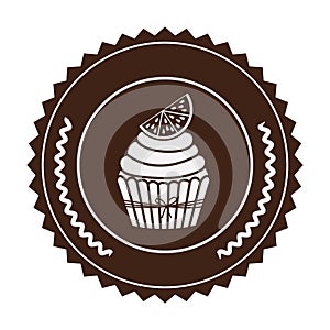 brown stamp with cupcake with lemon slice in round frame