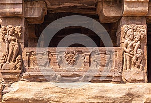 Brown stone frescos at Chalukya Shiva Temple  Aihole  Karnataka  India