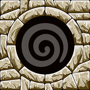 Brown stone seamless pattern with round frame