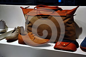 Brown suede bag and leather shoes