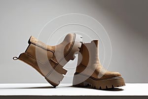 brown suede boots. fashion female shoes still life