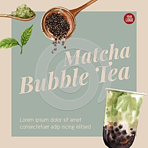 Brown sugar bubble milk tea, ad content vintage, watercolor illustration design