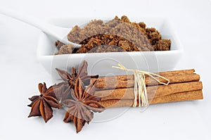 Brown sugar, cinnamon sticks and anise