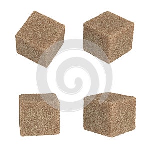 Brown Sugar 4 cube close-up on white 3d render