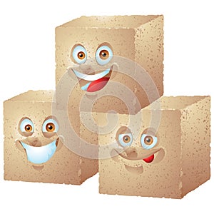 Brown Sugar cube pile cartoon characters isolated