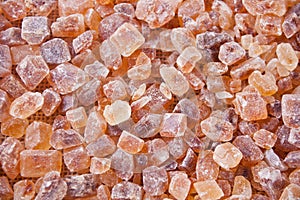 Brown sugar rock organic crystalline. Close up. Top view