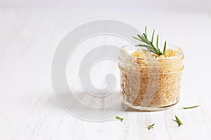 Brown sugar scrubs with essential oil and fresh rosemary