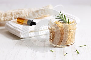 Brown sugar scrubs with essential oil and fresh rosemary