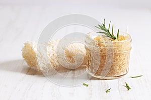 Brown sugar scrubs with essential oil and fresh rosemary