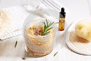 Brown sugar scrubs with essential oil and fresh rosemary