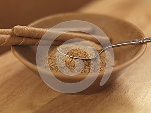 Brown Sugar in Wooden Bowl photo