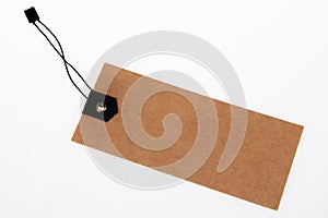 Brown tag with empty string label empty mockup isolated in white background