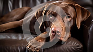 Brown and Tan Pet Dog Lounging in a Leather Recliner AI Generated